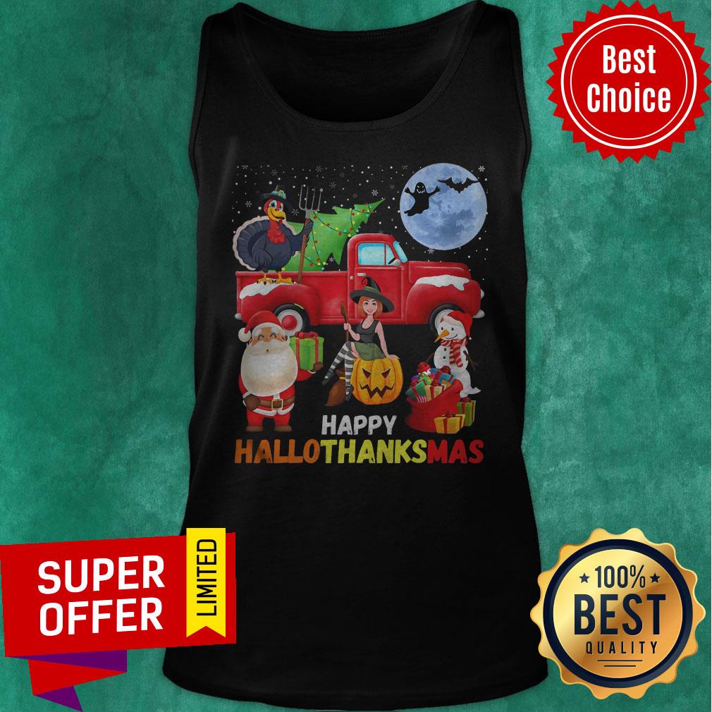 Funny Happy Hallothanksmas Halloween Thanksgiving Christmas Shirt - Image 4