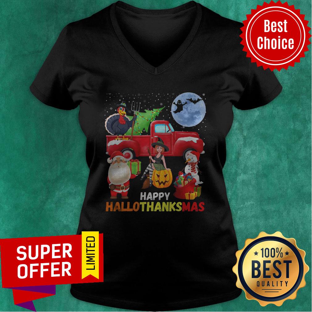 Funny Happy Hallothanksmas Halloween Thanksgiving Christmas Shirt - Image 5