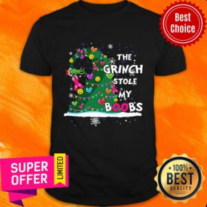 Breast Cancer Awareness Christmas Tree The Grinch Stole My Boobs Shirt