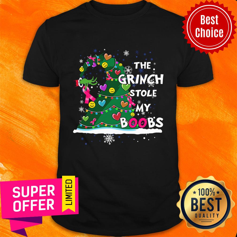 Breast Cancer Awareness Christmas Tree The Grinch Stole My Boobs Shirt