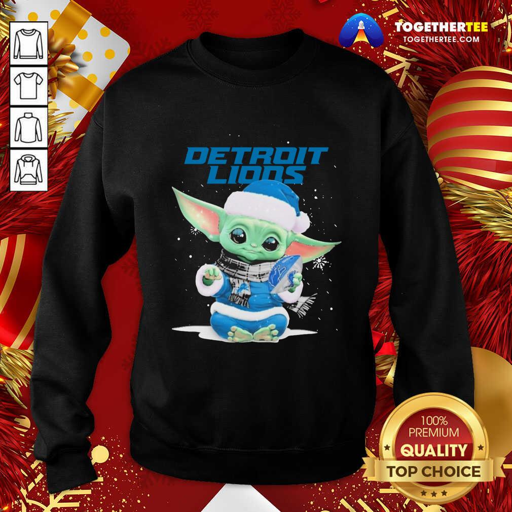 Cute Baby Yoda Play Rugby Detroit Lions Merry Christmas Shirt - Image 4