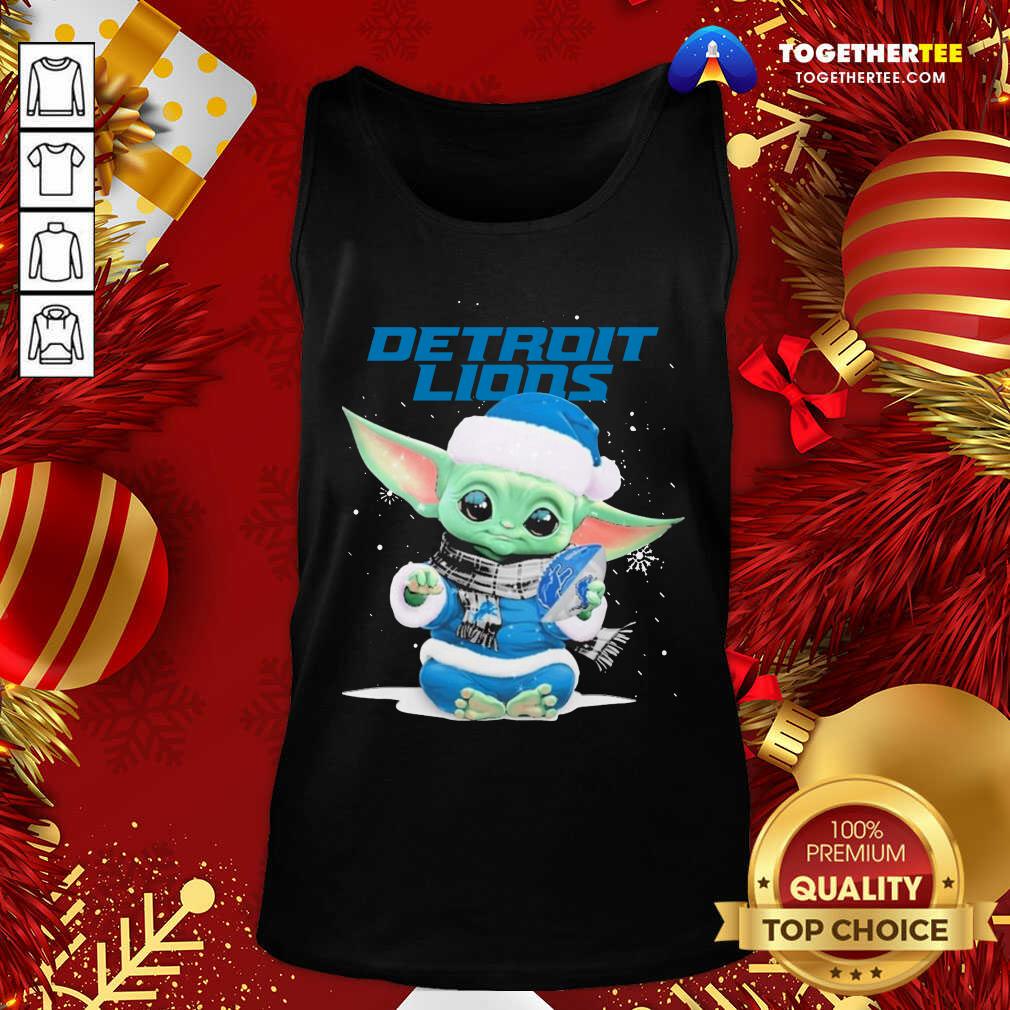 Cute Baby Yoda Play Rugby Detroit Lions Merry Christmas Shirt - Image 3