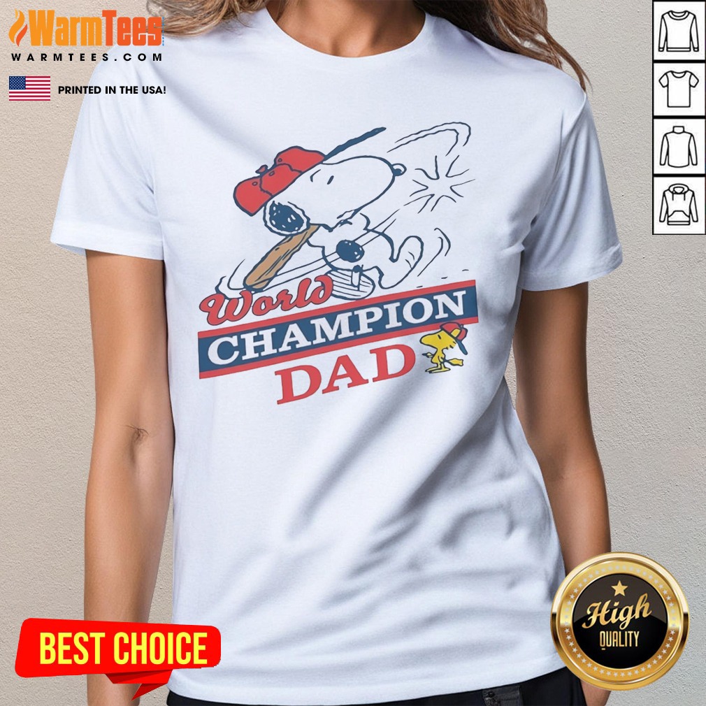 Pretty Snoopy Woodstock World Champion Dad Peanuts Baseball Shirt - Image 2