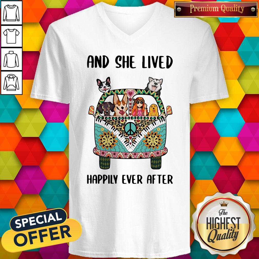 Nice And She Lived Happily Ever After Peace Bus Dogs Shirt - Image 2