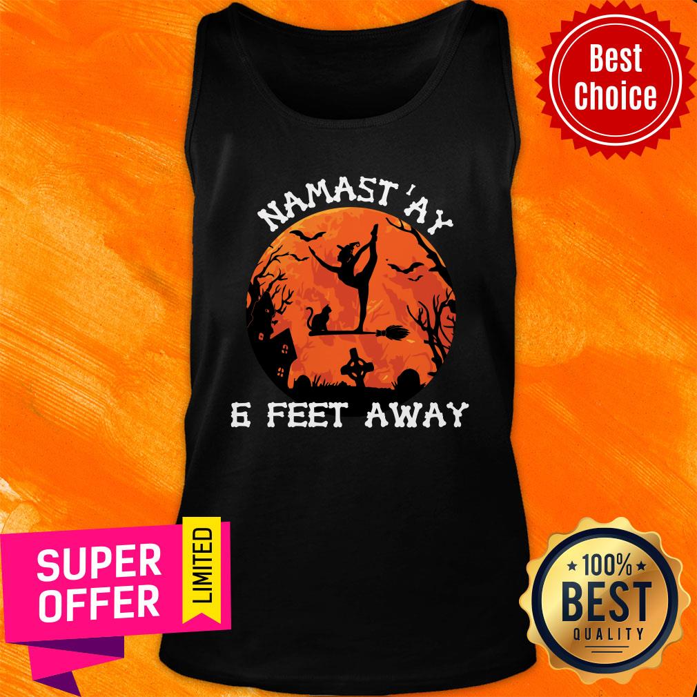 Namast'ay 6 Feet Away Witch Ballet In The Moon Halloween Shirt - Image 3