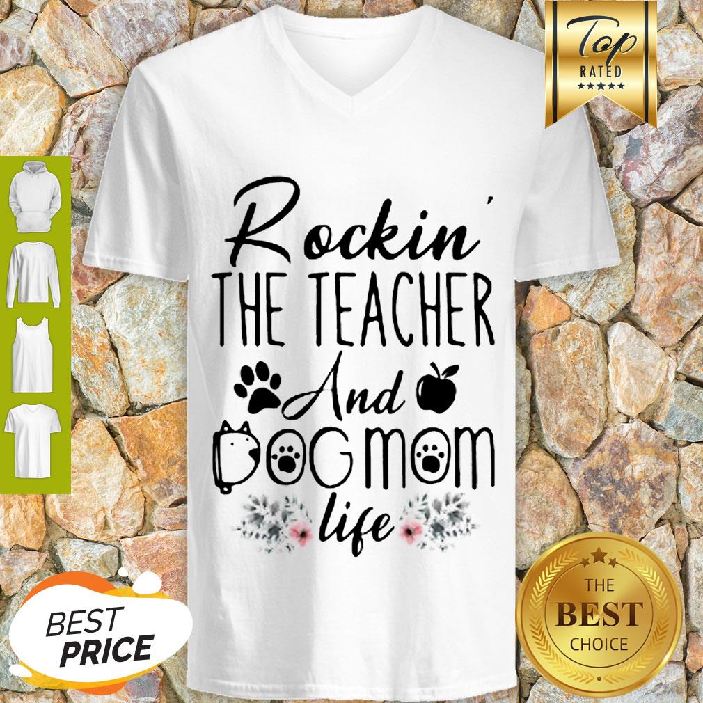 Good Rockin’ The Teacher And Dog Mom Life Flower Shirt - Image 5