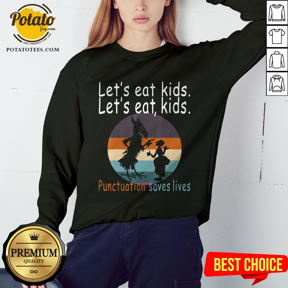 Lets Eat Kids Punctuation Saves Lives Teacher Halloween Vintage Retro Shirt - Image 4