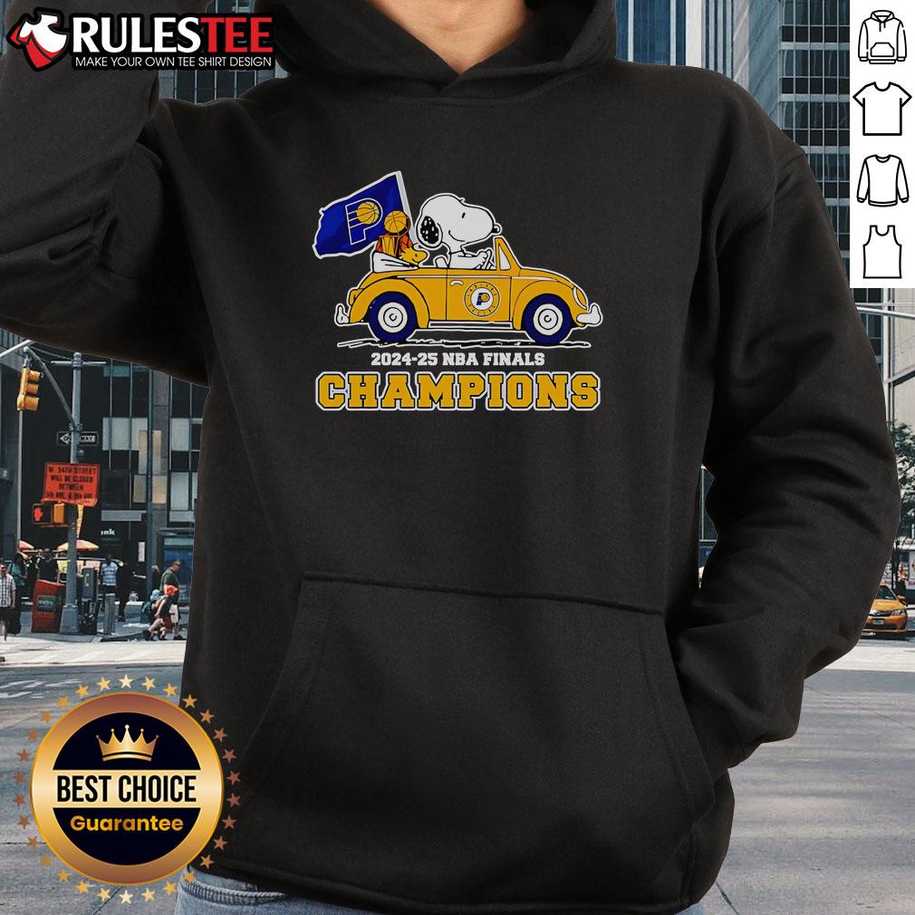 Awesome Snoopy And Woodstock Driving Car 2024-25 NBA Finals Champions Indiana Pacers T-Shirt - Image 2