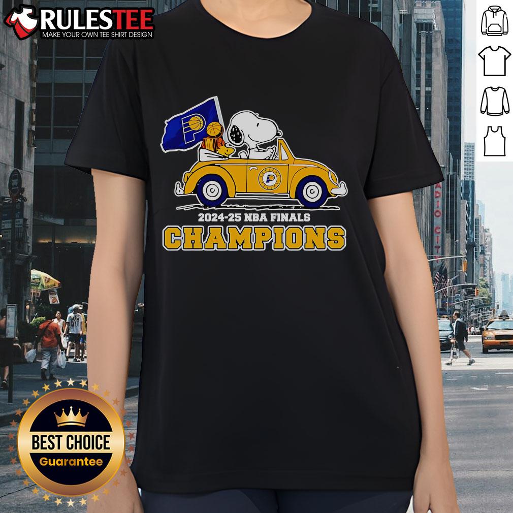 Awesome Snoopy And Woodstock Driving Car 2024-25 NBA Finals Champions Indiana Pacers T-Shirt - Image 3