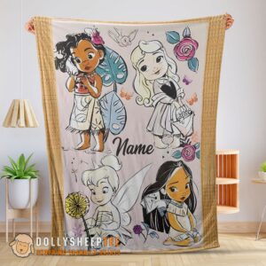 Perfect Disney Chibi Moana Alice Tinker Bell Pocahontas Blanket Fleece Customized Blanket