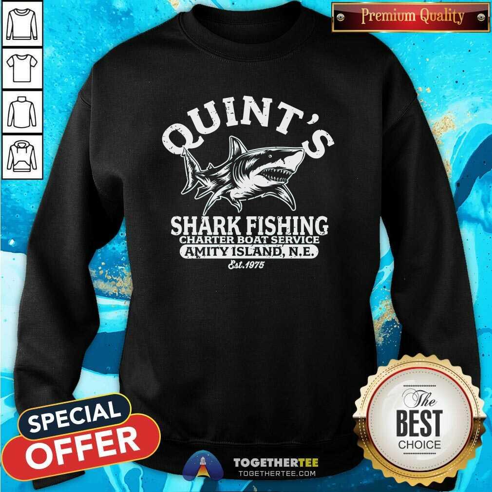 Hot Quint's Shark Fishing Amity Island New England T-Shirt - Image 4