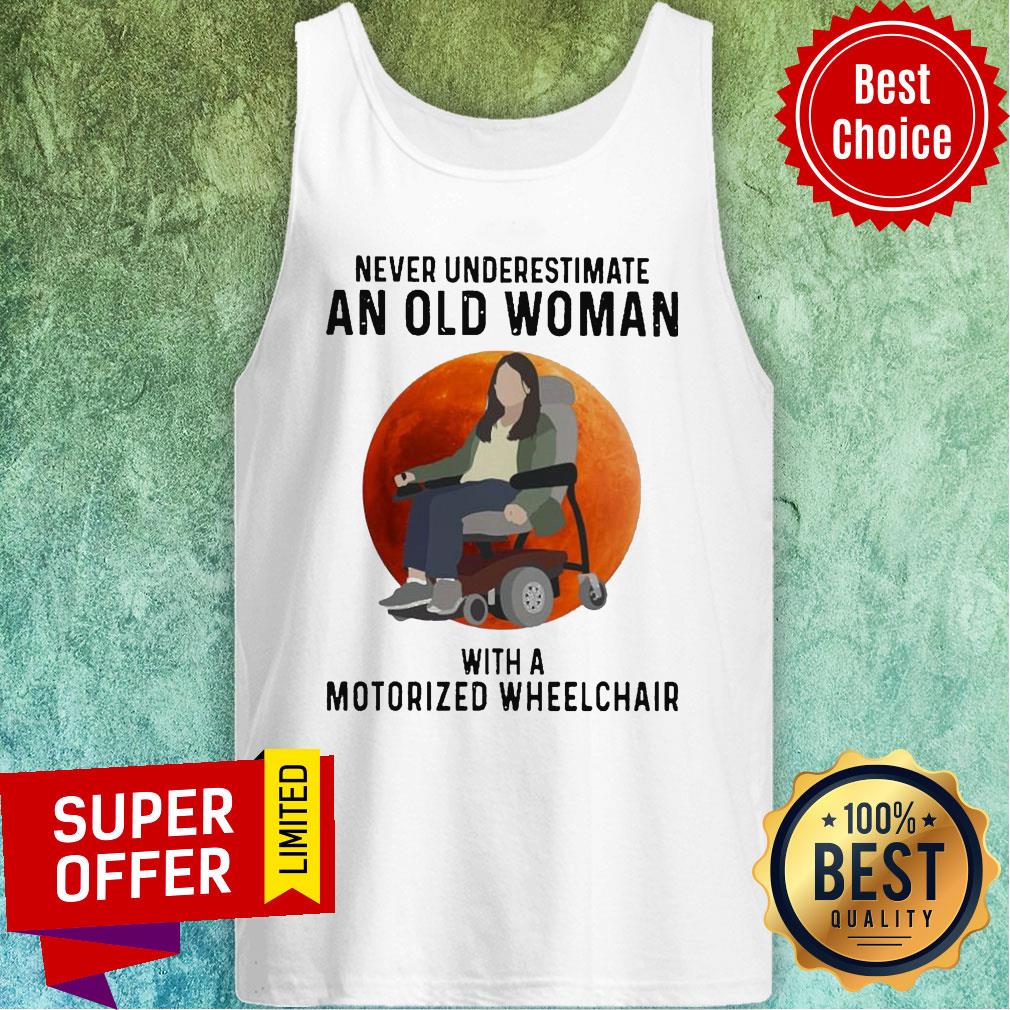 Official Never underestimate an old Woman With a Motorized Wheelchair Moon Shirt - Image 4