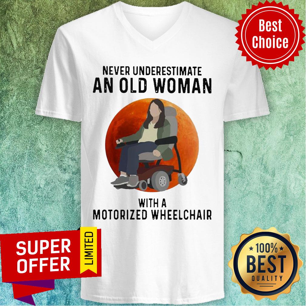Official Never underestimate an old Woman With a Motorized Wheelchair Moon Shirt - Image 3