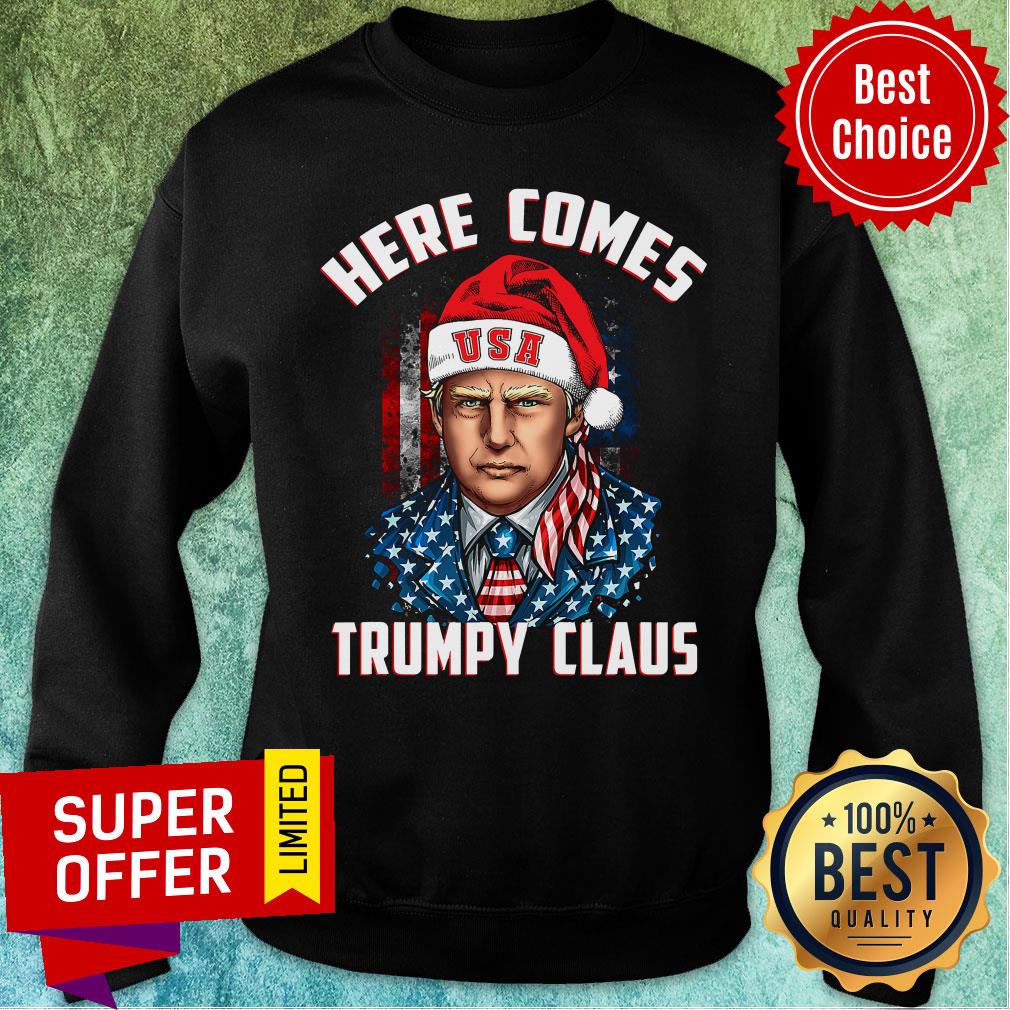 Premium Here Comes Trumpy Claus Republican Usa Flag Christmas Shirt - Image 5