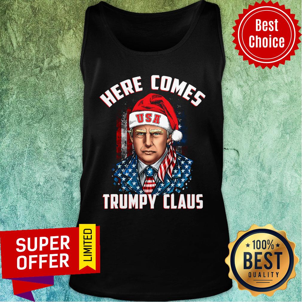 Premium Here Comes Trumpy Claus Republican Usa Flag Christmas Shirt - Image 4