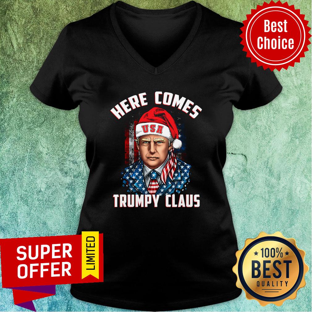 Premium Here Comes Trumpy Claus Republican Usa Flag Christmas Shirt - Image 3