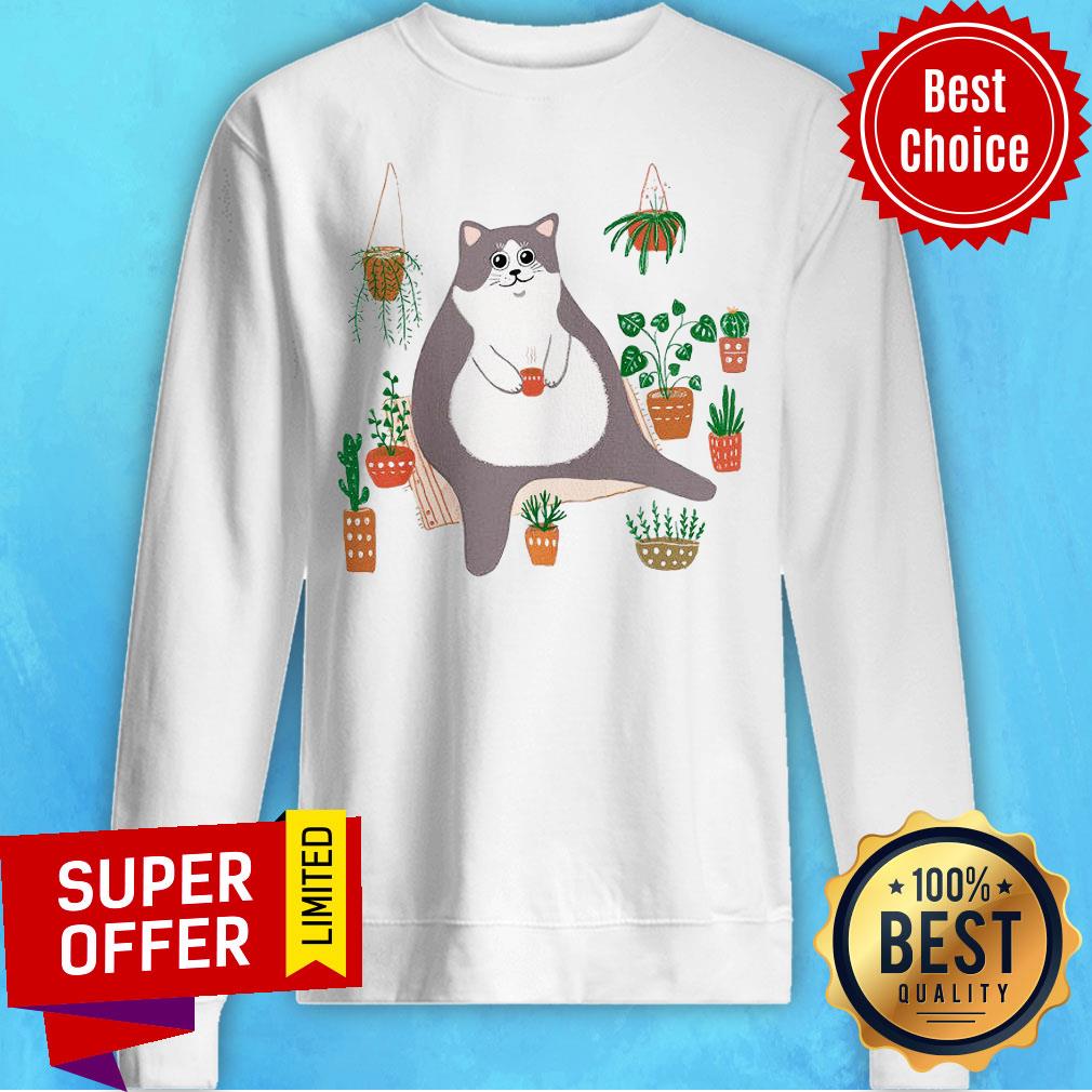 Funny Big Cat Fat Cat Flowerpot Shirt - Image 4