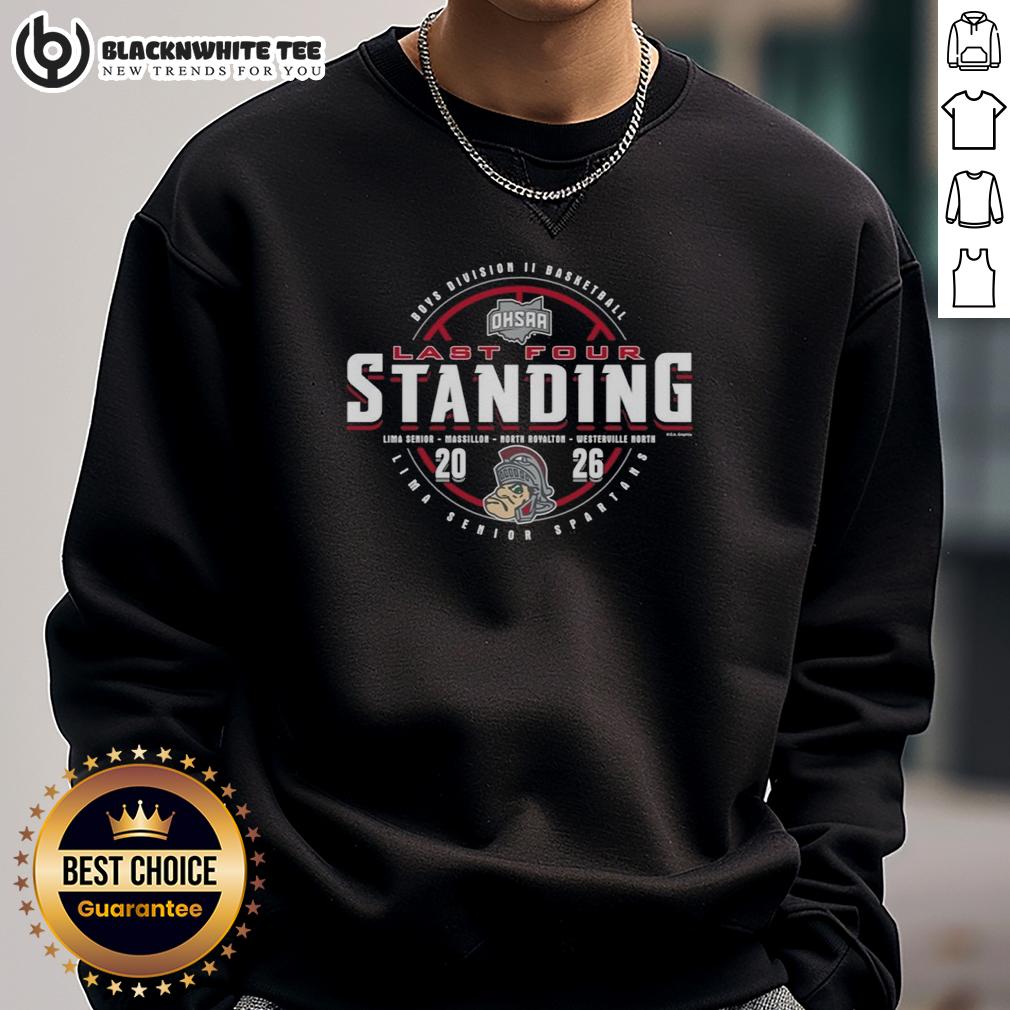 Top Lima Senior Spartans 2026 OHSAA Boys Basketball Division 2 Last Four Standing T-Shirt - Image 5