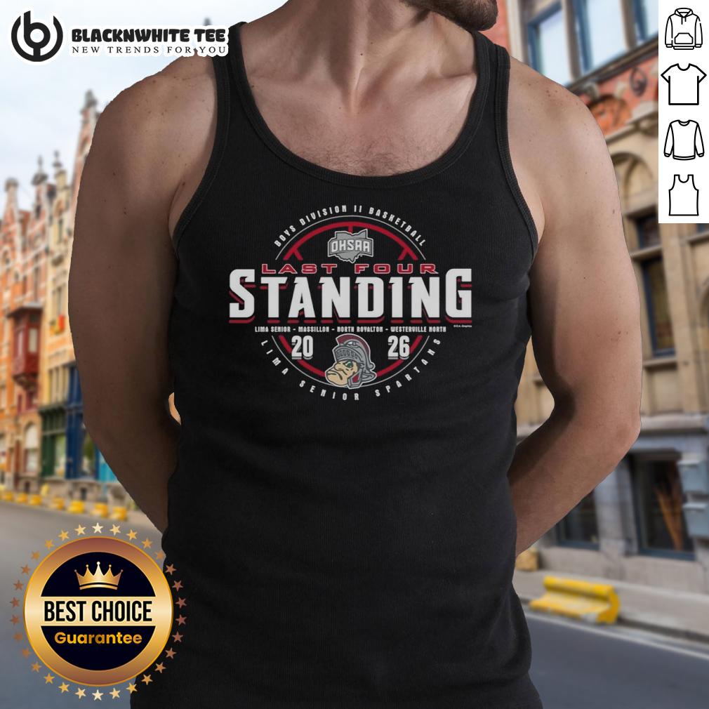 Top Lima Senior Spartans 2026 OHSAA Boys Basketball Division 2 Last Four Standing T-Shirt - Image 4