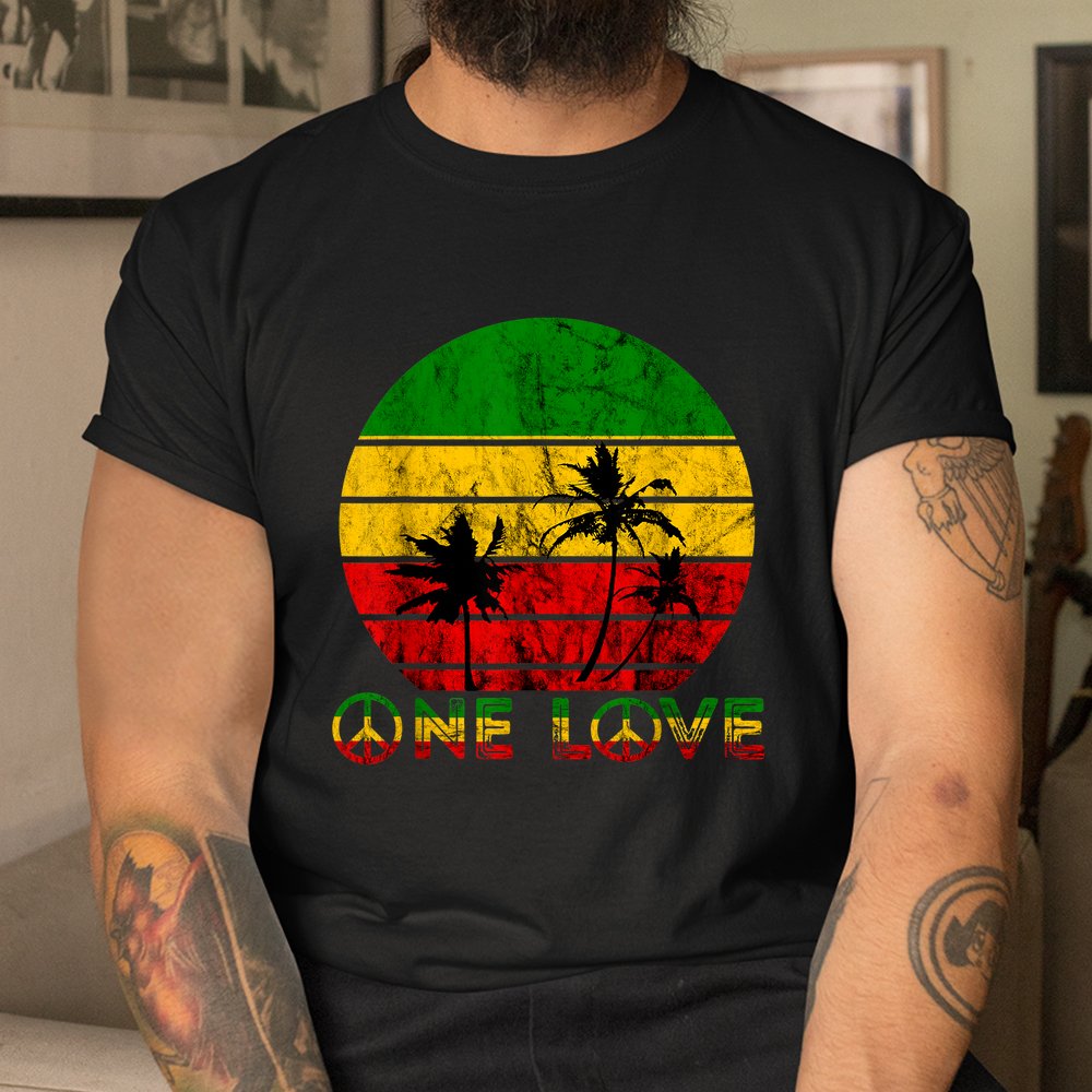 Rasta Reggae One Love Retro Vintage Sunset Shirt - Image 3