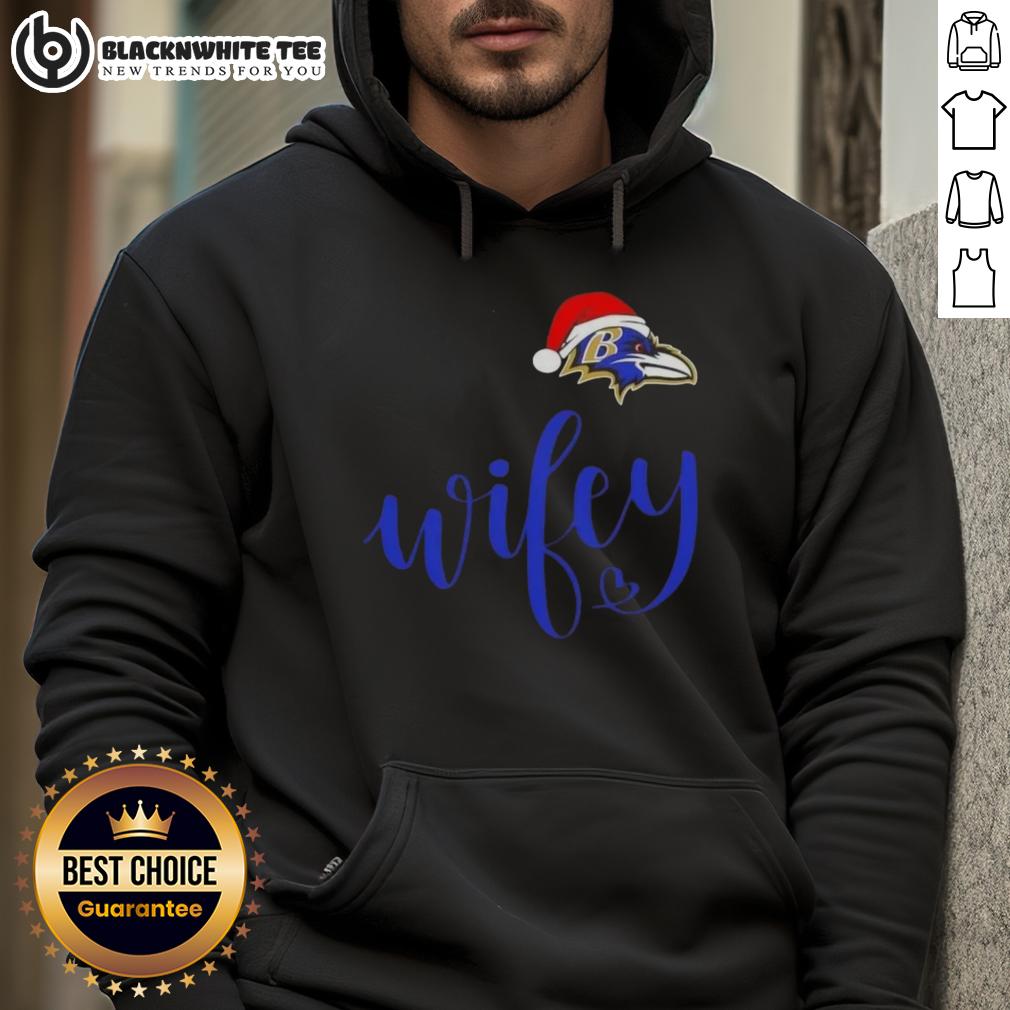 Good Wifey Baltimore Ravens Santa Hat Merry Christmas T-Shirt - Image 2