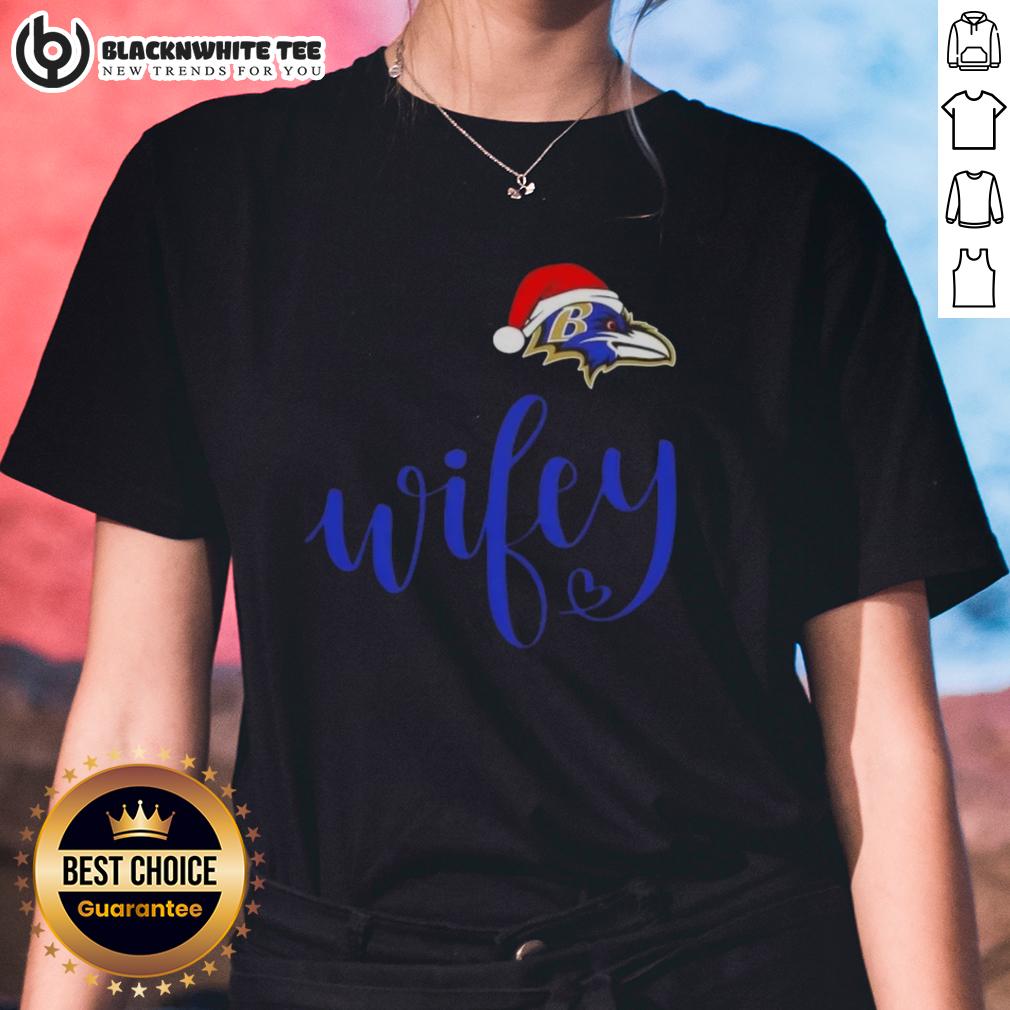 Good Wifey Baltimore Ravens Santa Hat Merry Christmas T-Shirt - Image 3