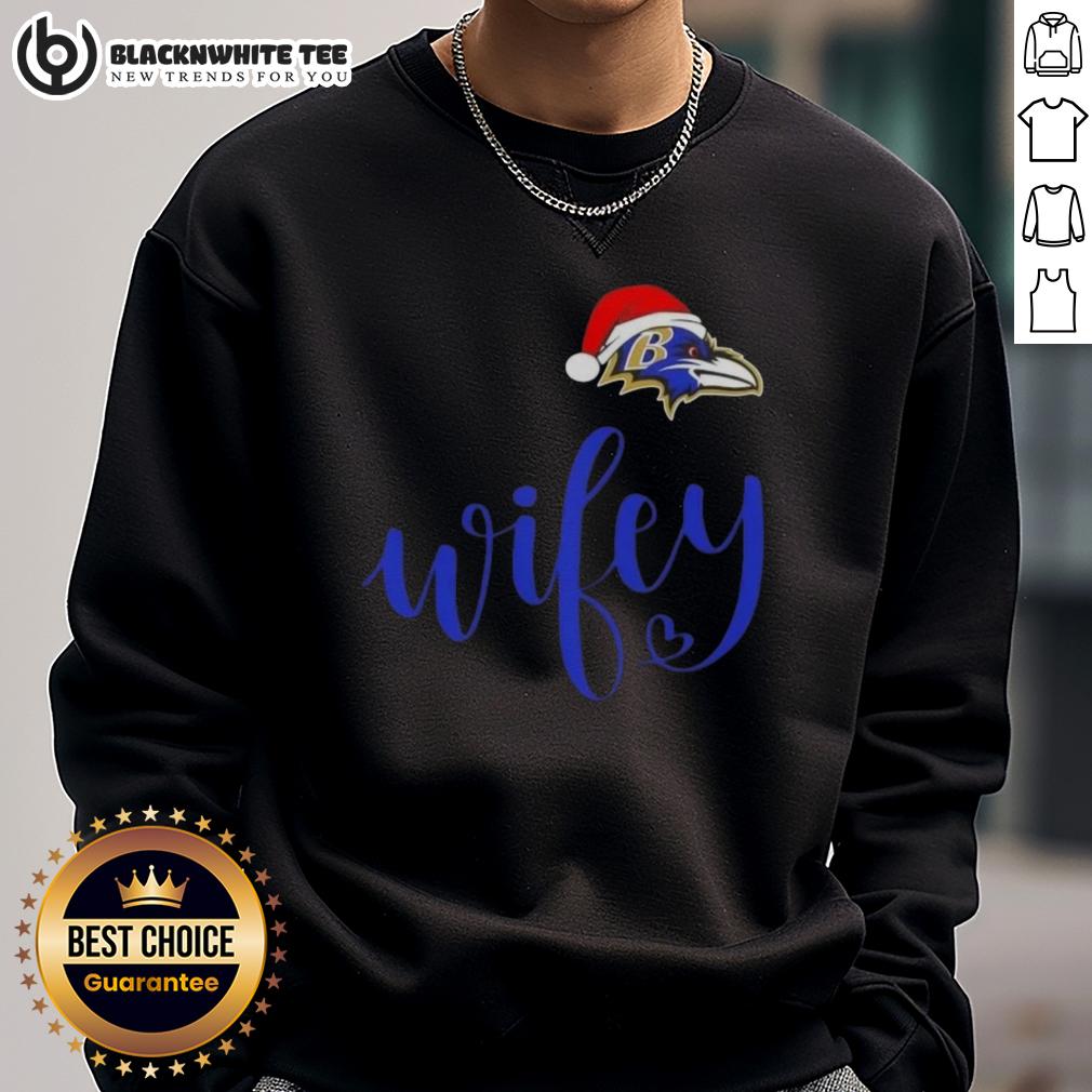 Good Wifey Baltimore Ravens Santa Hat Merry Christmas T-Shirt - Image 5