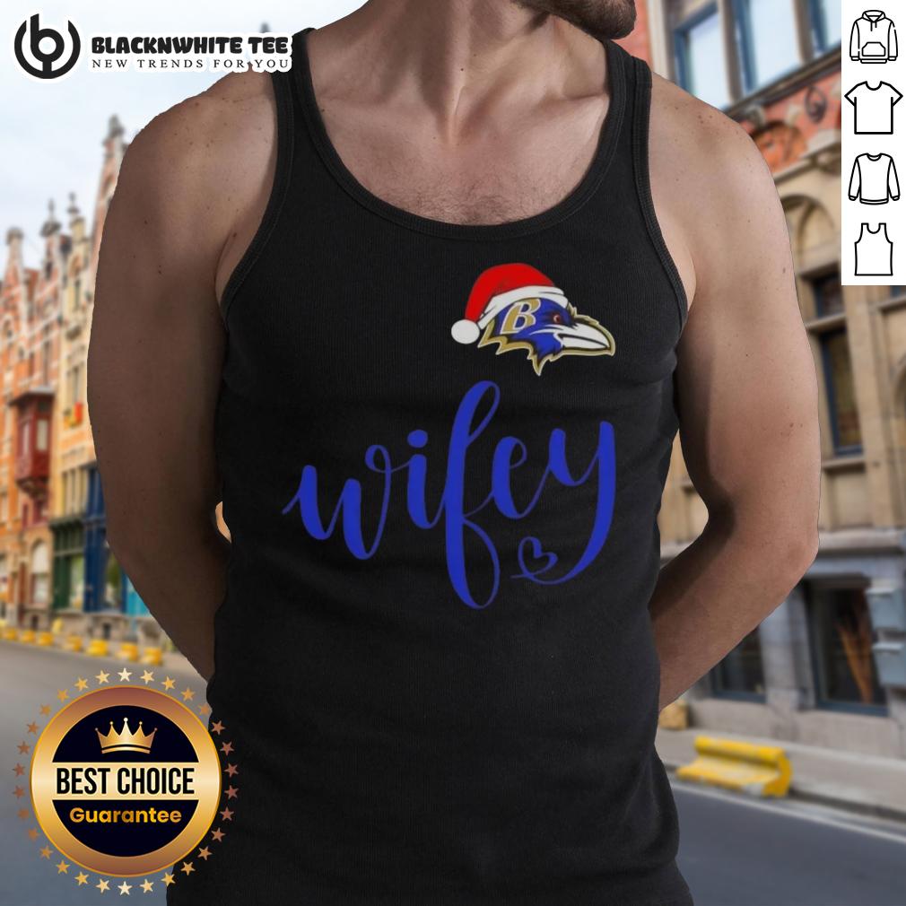 Good Wifey Baltimore Ravens Santa Hat Merry Christmas T-Shirt - Image 4