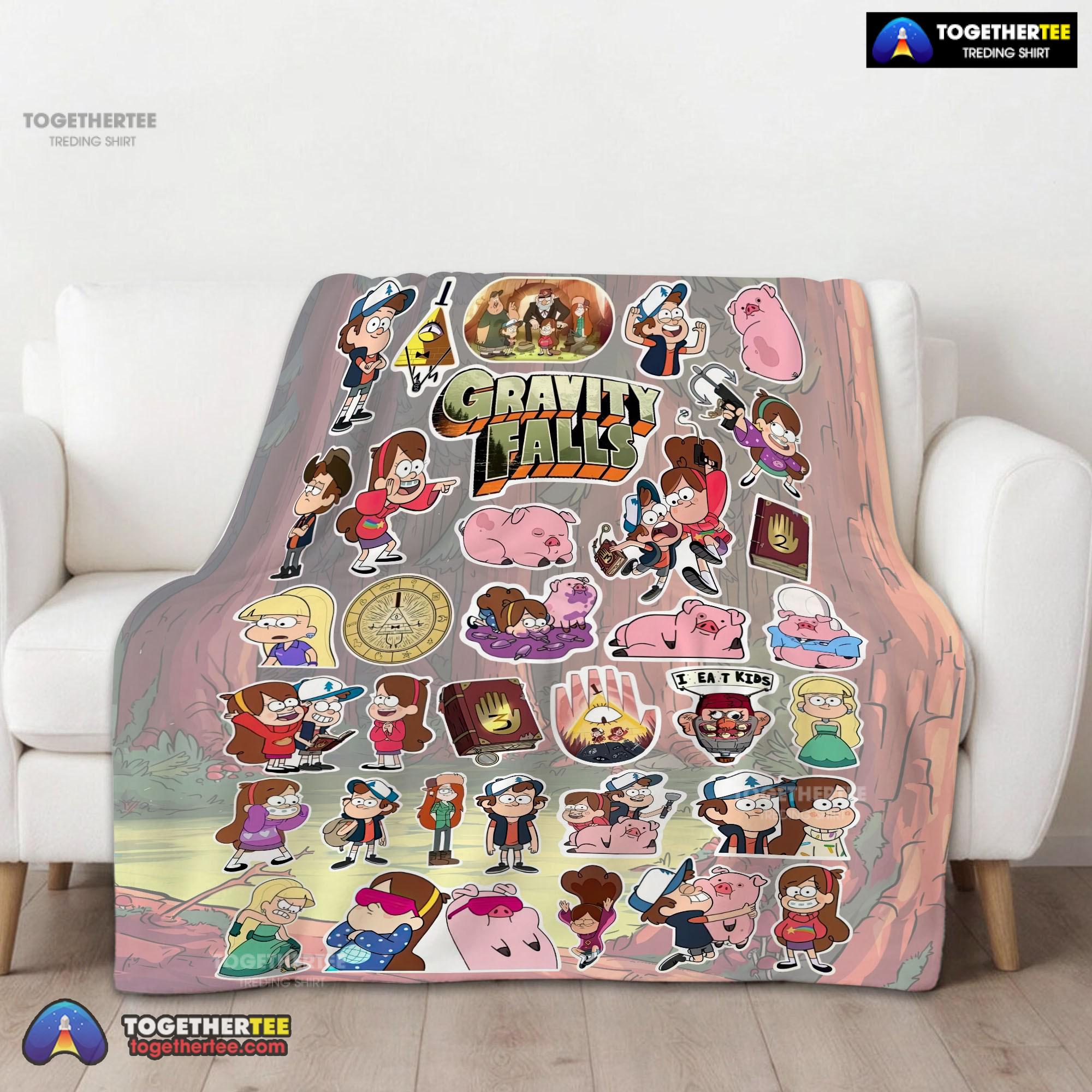 Official Gravity Falls Dipper Mabel & Waddles Sticker Collage Blanket Fleece Customized Blanket - Image 2