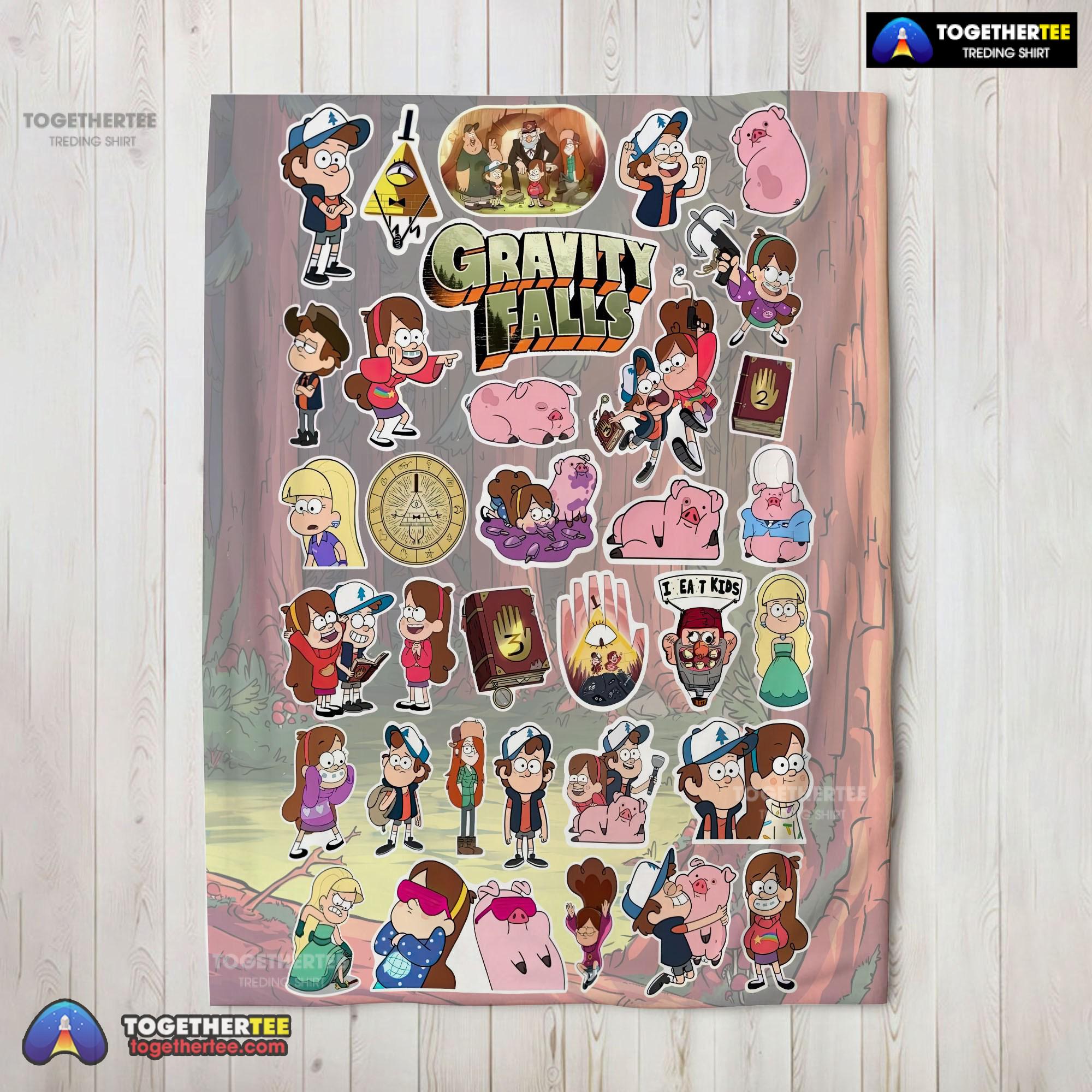 Official Gravity Falls Dipper Mabel & Waddles Sticker Collage Blanket Fleece Customized Blanket