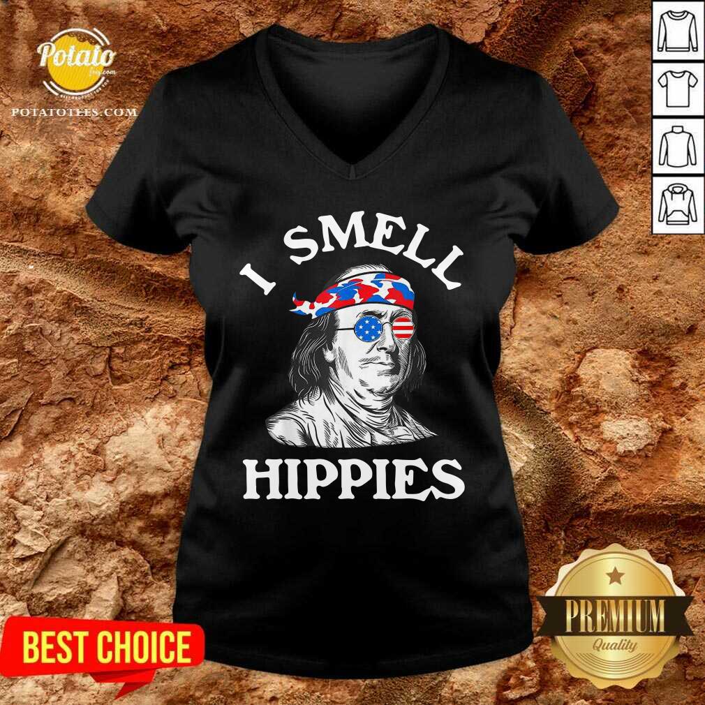 I Smell Hippies Ben Franklin 4th Of July Political Shirt - Image 2