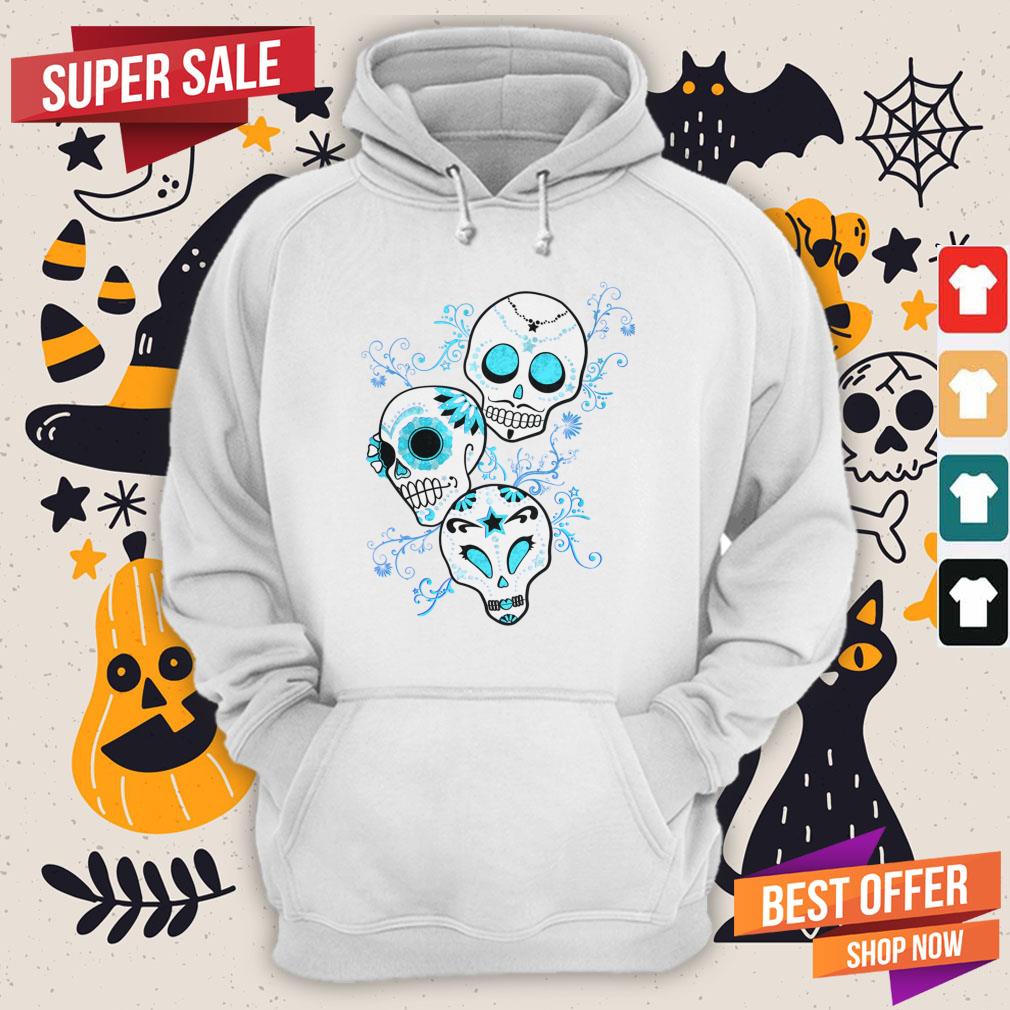 Vintage Sugar Skull Blue Day Of Dead Dia De Muertos Shirt - Image 5