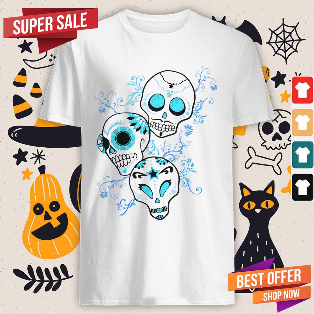 Vintage Sugar Skull Blue Day Of Dead Dia De Muertos Shirt