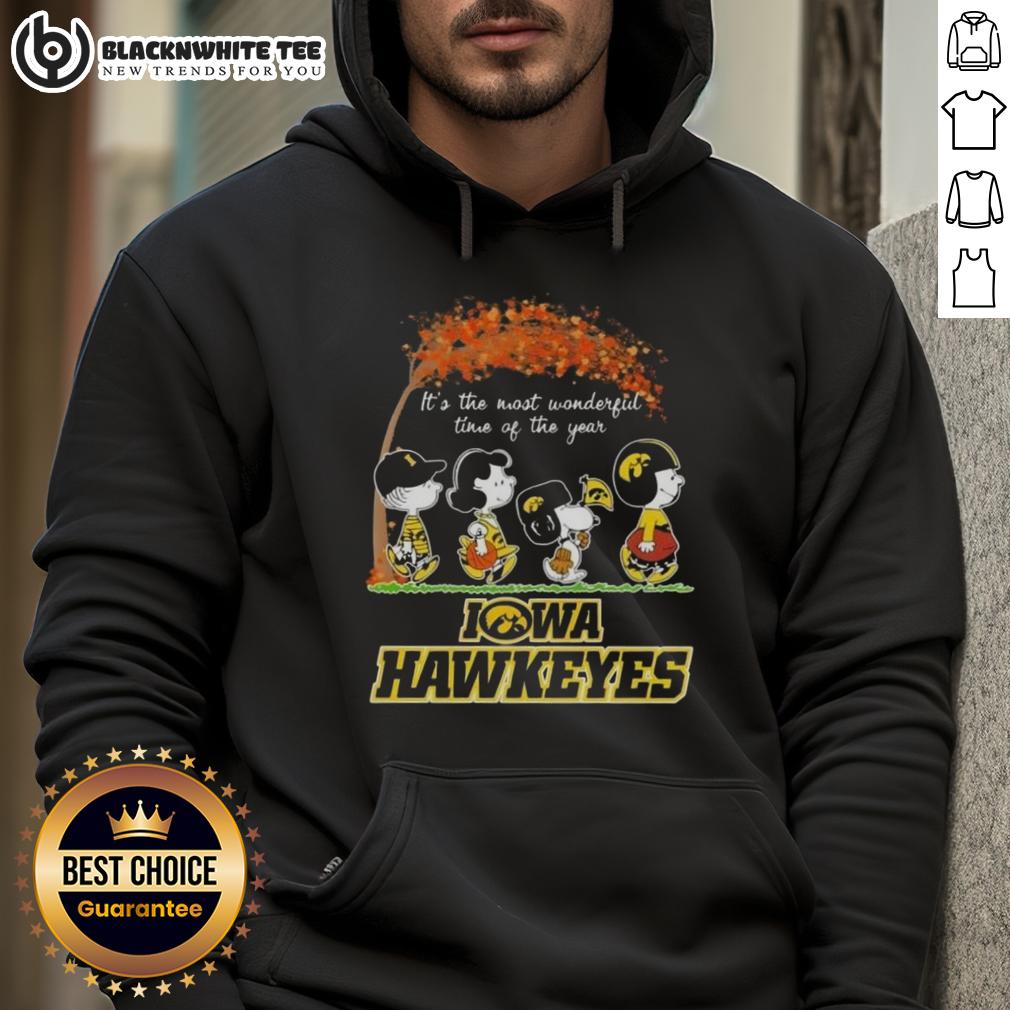 Awesome Iowa Hawkeyes X Peanuts Snoopy And Friends Autumn It's The Most Wonderful Time Of The Year T-Shirt - Image 2