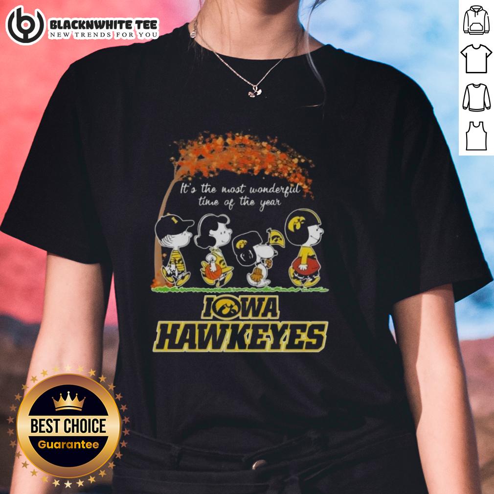 Awesome Iowa Hawkeyes X Peanuts Snoopy And Friends Autumn It's The Most Wonderful Time Of The Year T-Shirt - Image 3