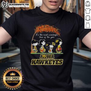 Awesome Iowa Hawkeyes X Peanuts Snoopy And Friends Autumn It's The Most Wonderful Time Of The Year T-Shirt