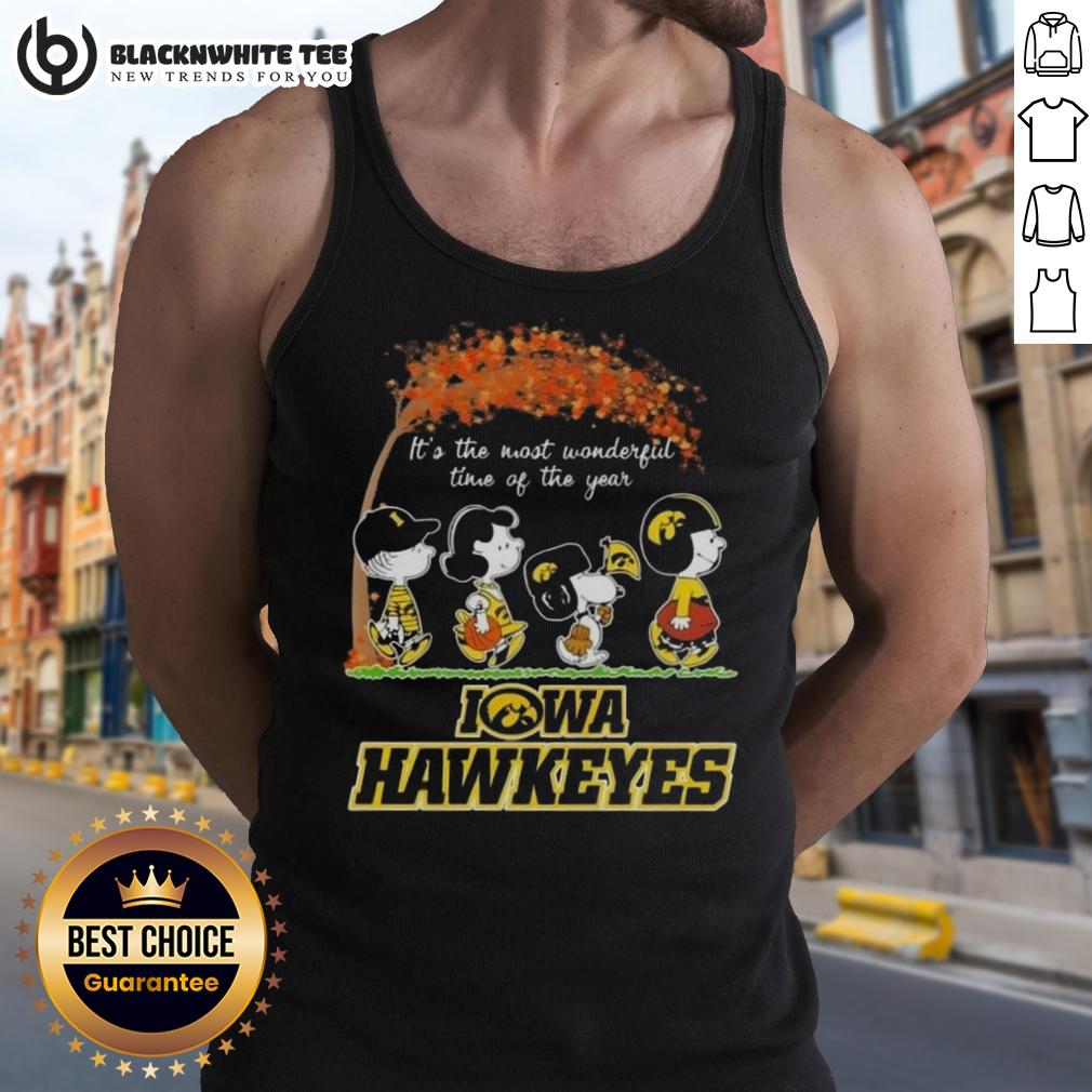 Awesome Iowa Hawkeyes X Peanuts Snoopy And Friends Autumn It's The Most Wonderful Time Of The Year T-Shirt - Image 4