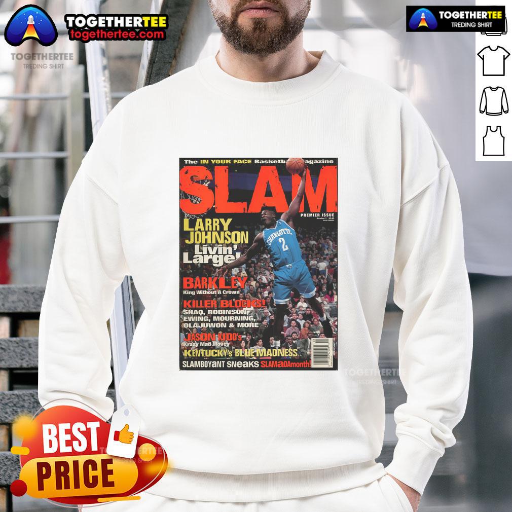 Top Larry Johnson Livin' Larger The In Your Face Basketball Magazine Slam T-Shirt - Image 5