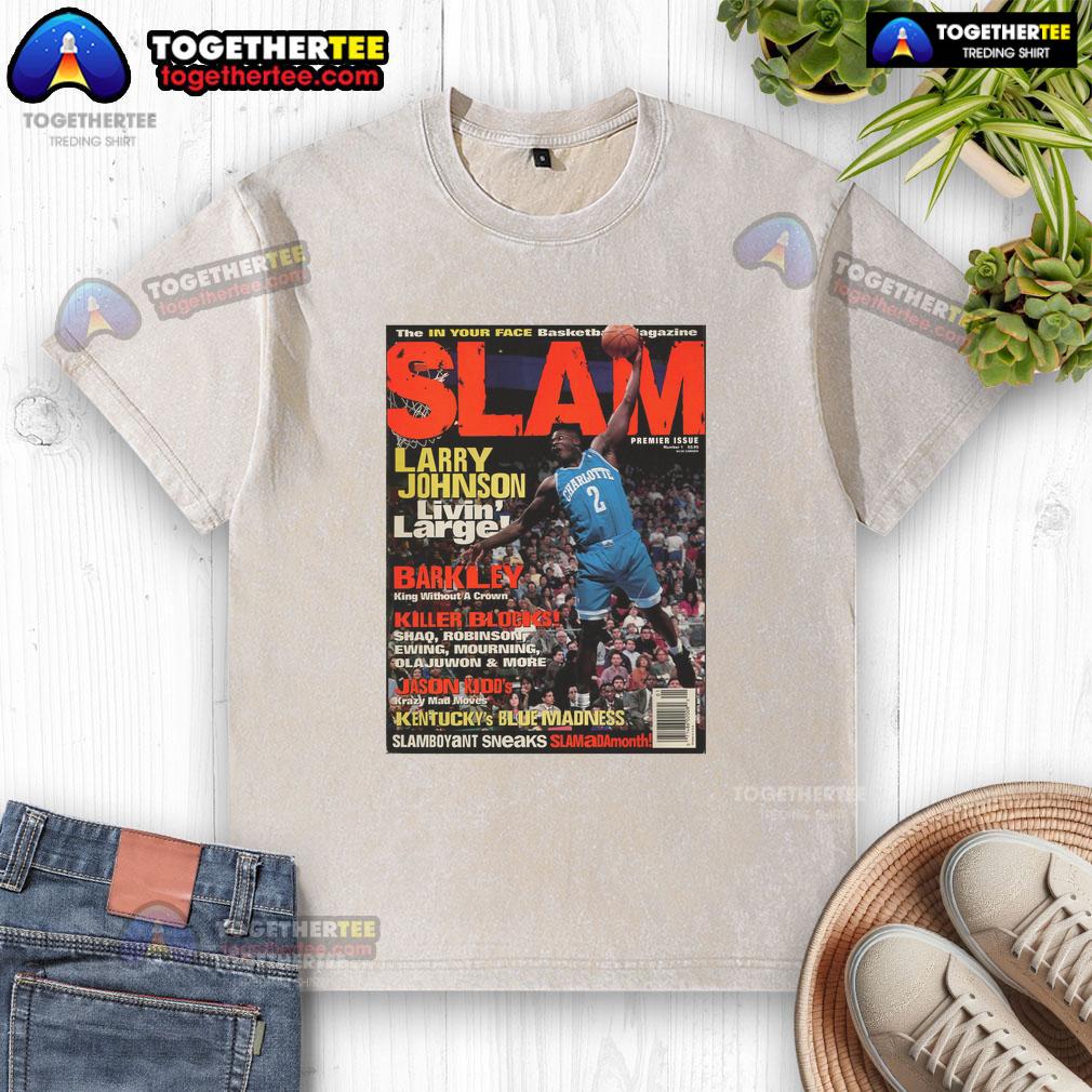 Top Larry Johnson Livin' Larger The In Your Face Basketball Magazine Slam T-Shirt - Image 6