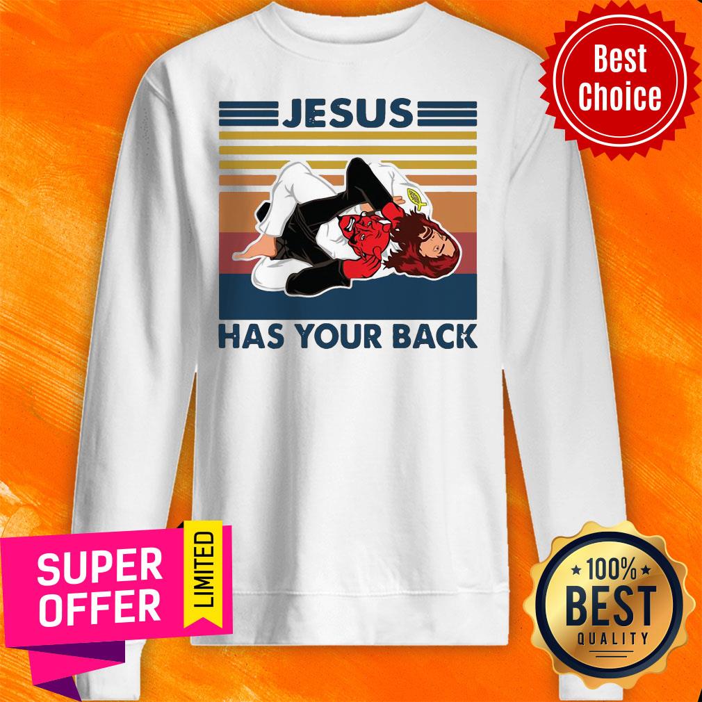 Nice Jiu Jitsu Jesus Has Your Back Vintage Retro Shirt - Image 2
