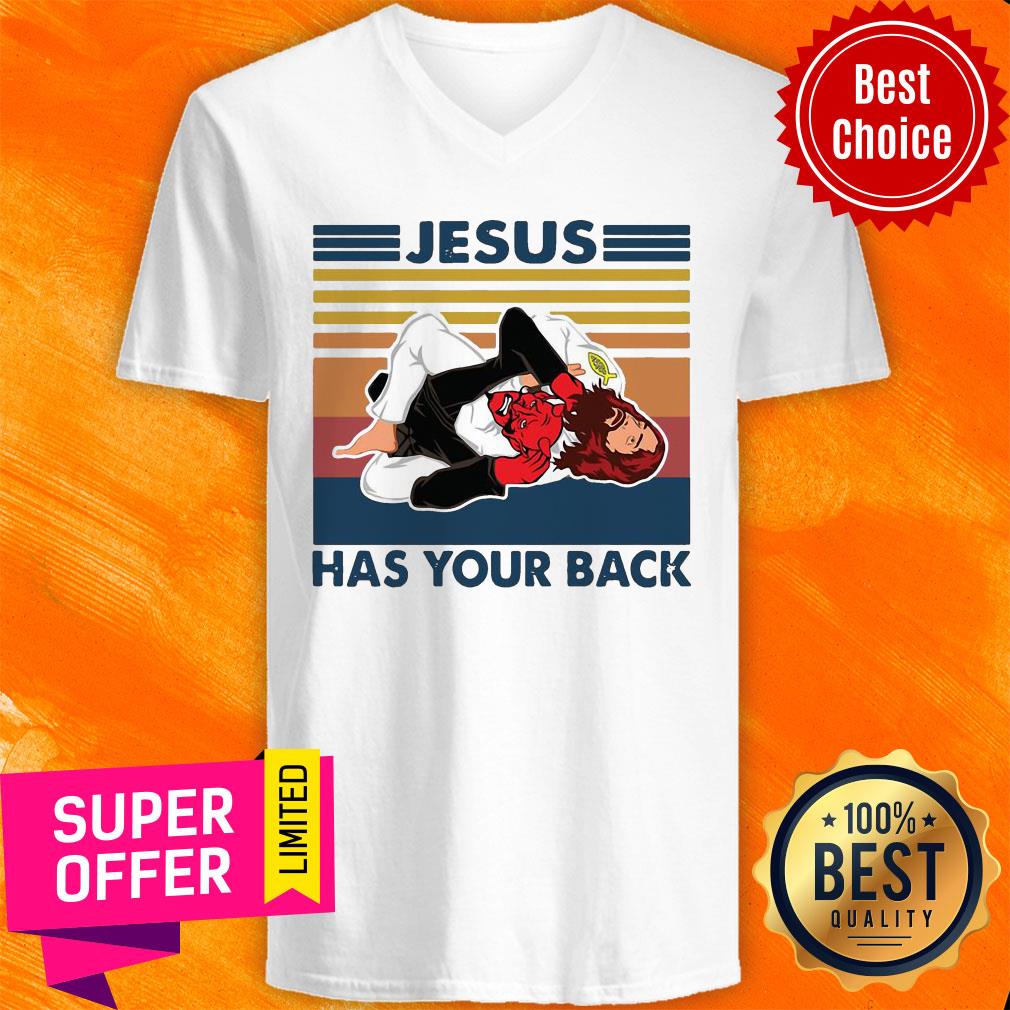 Nice Jiu Jitsu Jesus Has Your Back Vintage Retro Shirt - Image 4