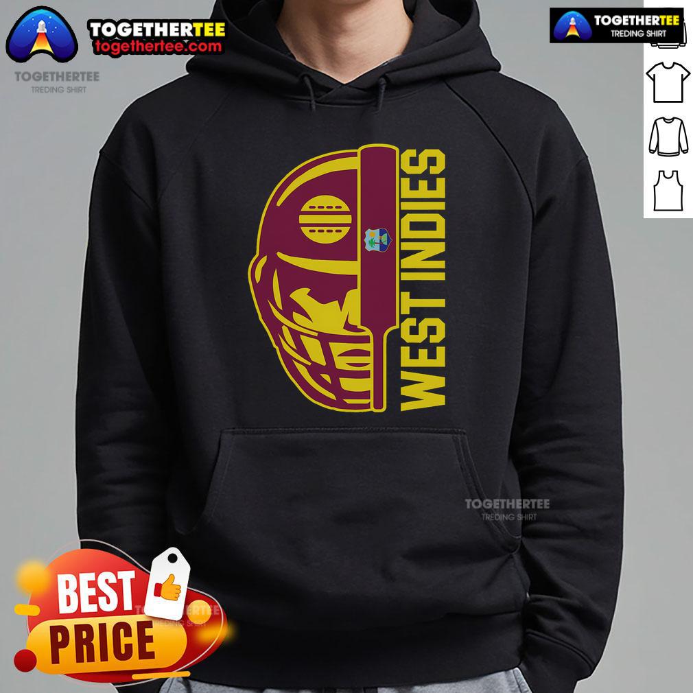 Top Cricket West Indies Fan Helmet Ball And Bat T-Shirt - Image 2