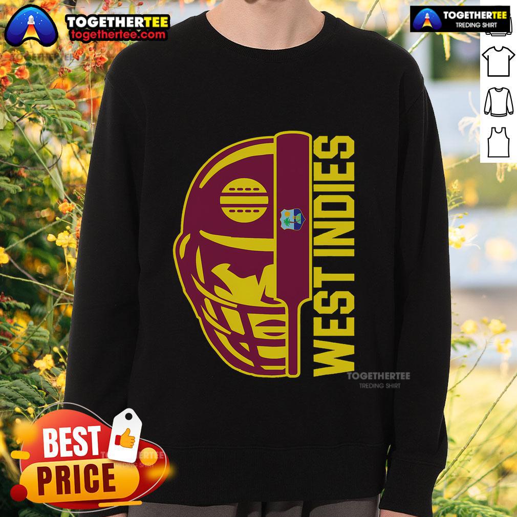 Top Cricket West Indies Fan Helmet Ball And Bat T-Shirt - Image 5