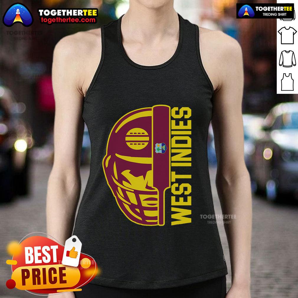 Top Cricket West Indies Fan Helmet Ball And Bat T-Shirt - Image 4