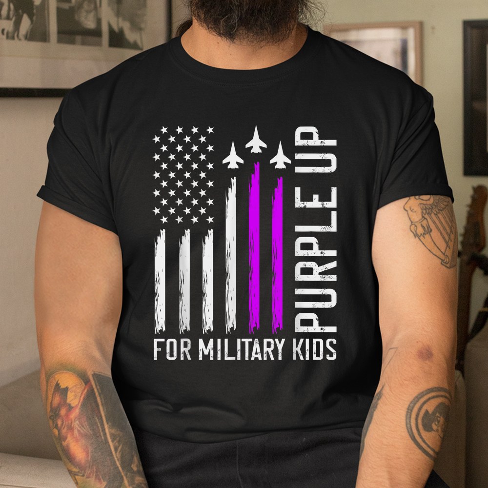 Purple Up Military Kids Military Child Us Flag Air Force Shirt - Image 3