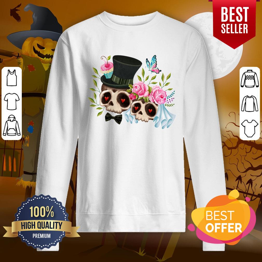 Together Forever Sugar Skull Bride & Groom De Los Muertos Day Of The Dead Shirt - Image 4