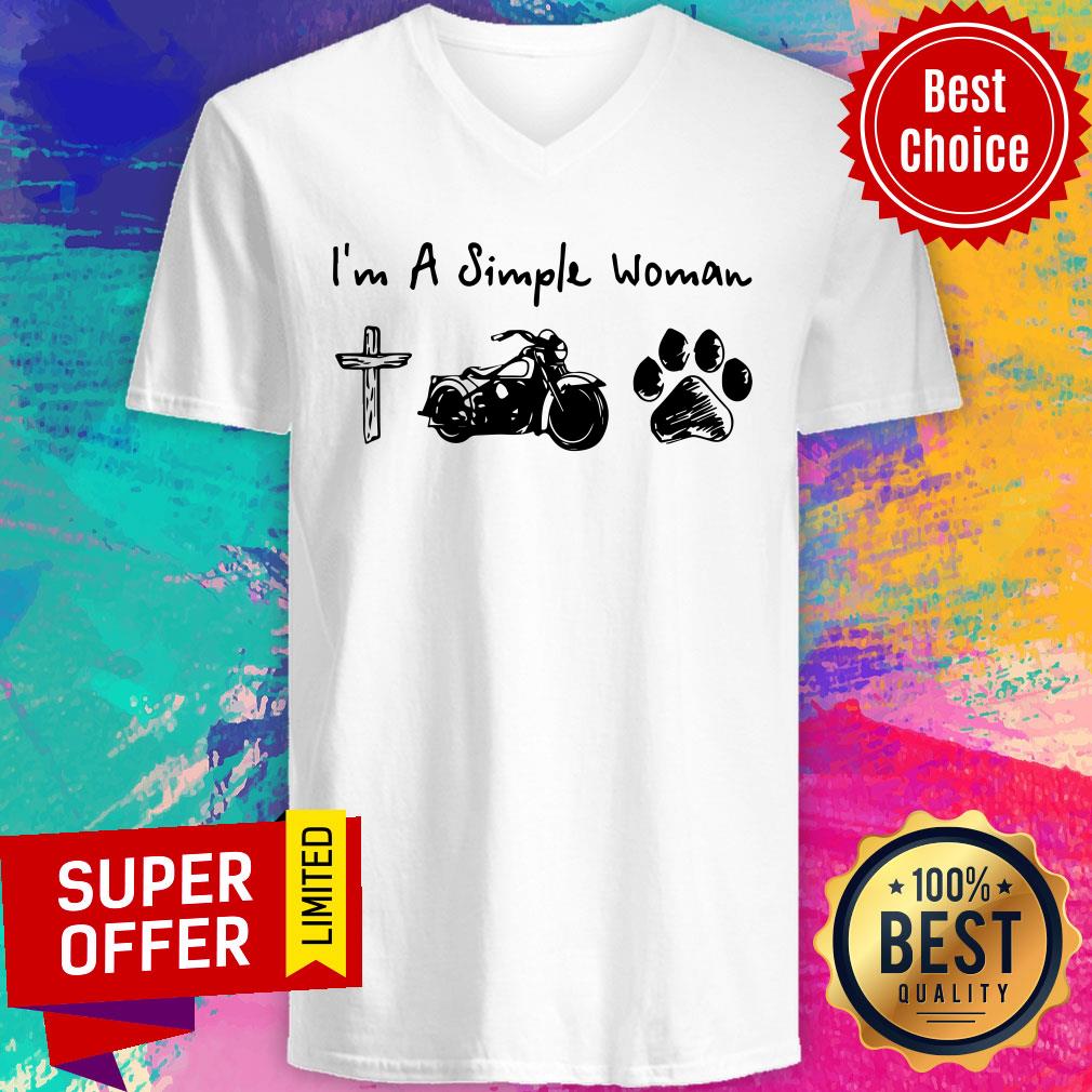 Top I’m A Simple Woman Jesus Motorcycle Dog Paw Shirt - Image 4