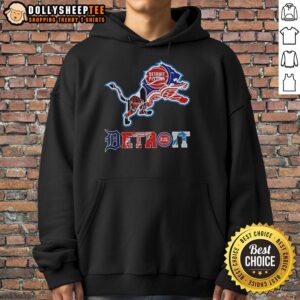 Alternative view of Hot Detroit Lions NFL And Detroit Sport Teams Collage Logo T-Shirt