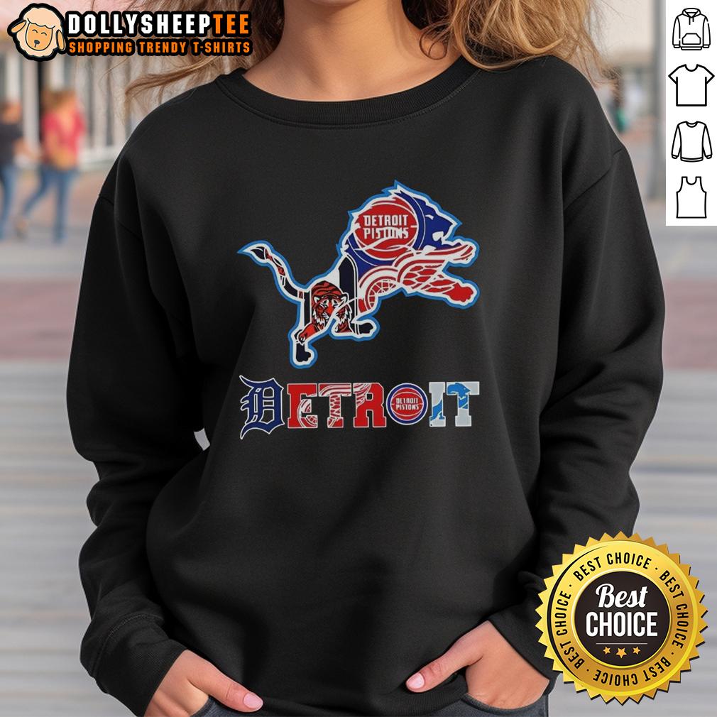 Hot Detroit Lions NFL And Detroit Sport Teams Collage Logo T-Shirt - Image 5