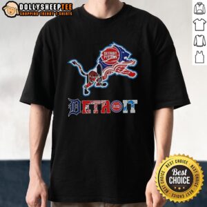 Hot Detroit Lions NFL And Detroit Sport Teams Collage Logo T-Shirt